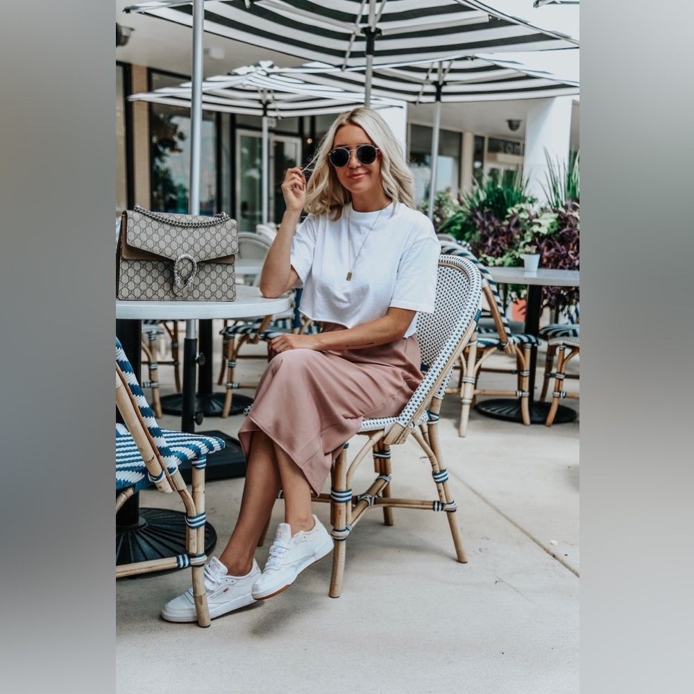 Blush Satin Midi Skirt